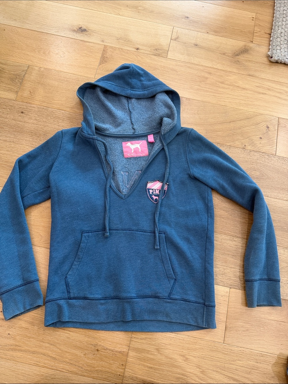 PINK Victoria's Secret Black Hooded Sweatshirt with Pink Logo Patch